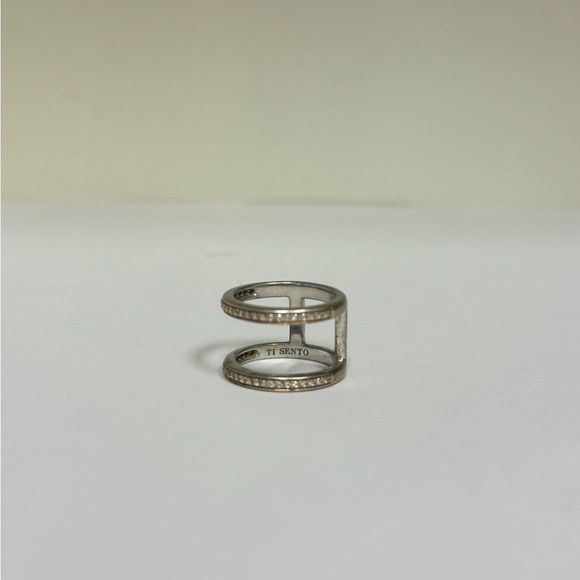 Ti Sento Sparkly Silver Double Band Ring - Picture 2 of 4